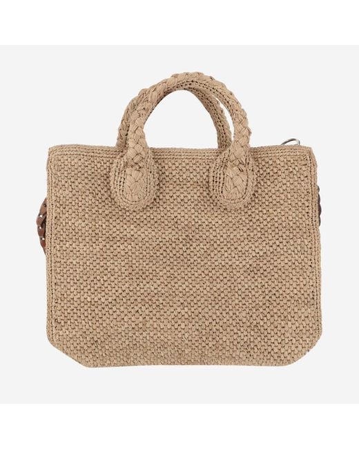 IBELIV Brown Raffia Bag With Leather Details