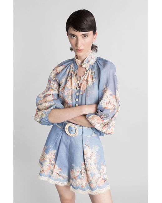 Zimmermann Blue Shorts In Cyan Ramie