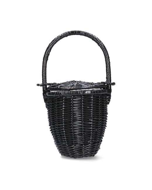Patou Black Wicker Bucket Bag