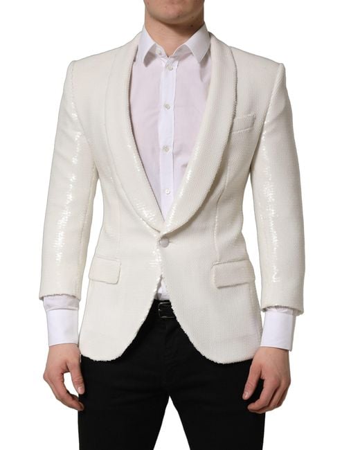 Dolce & Gabbana White Viscose Single Breasted Blazer Jacket Polyester Clothing for men