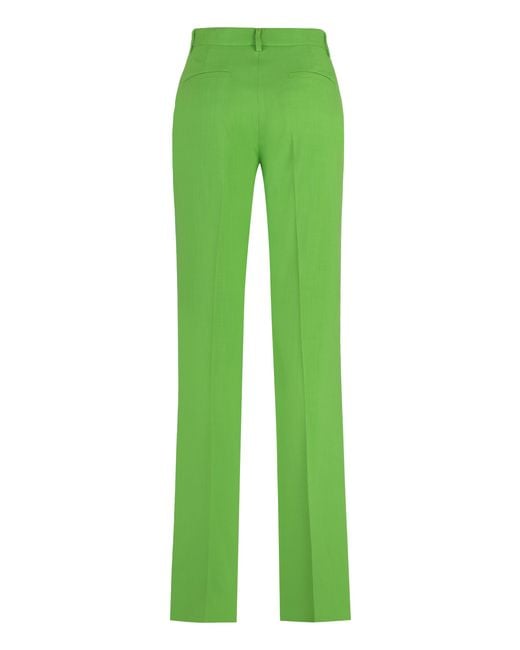 MSGM Green Flared Viscose Trousers Elastane