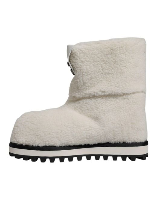 Dolce & Gabbana Gray Plush Logo Padded Mid Calf Boots Shoes Fabric for men