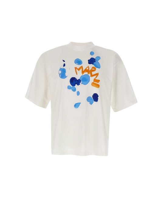 Marni White Dripping Flower Cotton T-Shirt for men