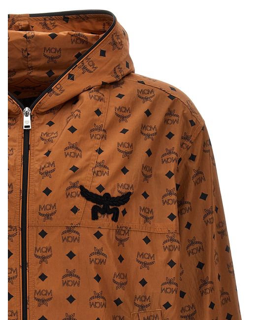 MCM Brown Logo Print Hooded Jacket for men