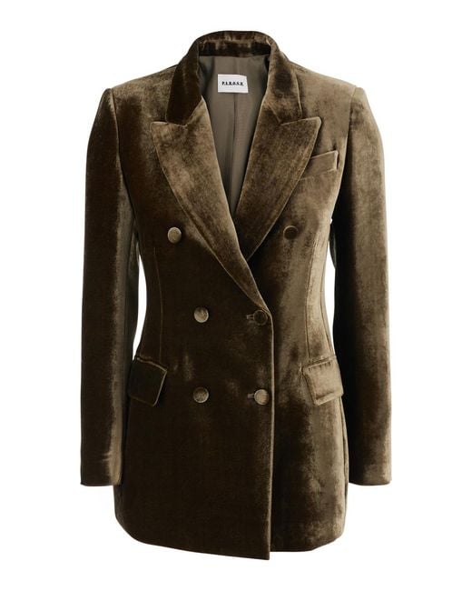 P.A.R.O.S.H. Black Double-Breasted Velvet Blazer, Viscose Blazers