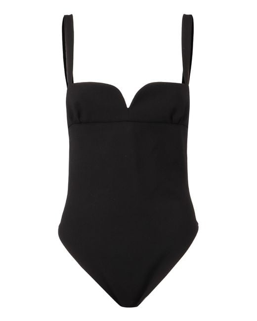 Magda Butrym Black Wool Bodysuit With Sweetheart Neckline Elastane Tops