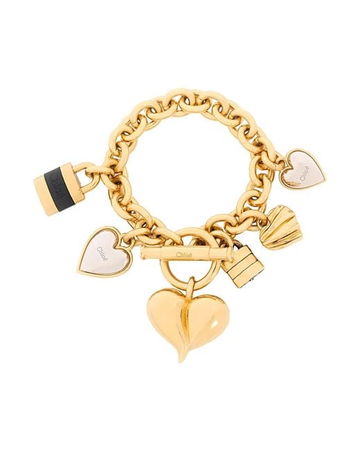 Chloé Metallic Bracelet With Padlock And Heart Pendants, -Tone Brass Bracelets