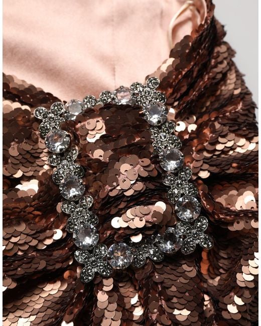 Dolce & Gabbana Brown Embellished Sequinned Maxi Skirt Polyester Elastodiene