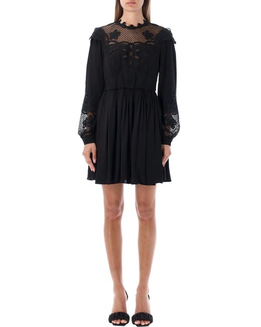 Self-Portrait Chemical Lace Bib Mini Dress in Black | Lyst