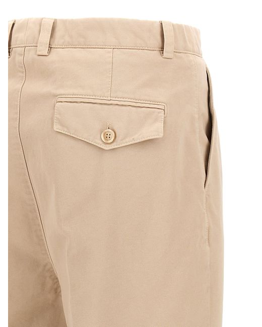 Brunello Cucinelli Natural Pin Tuck Cotton Trousers for men