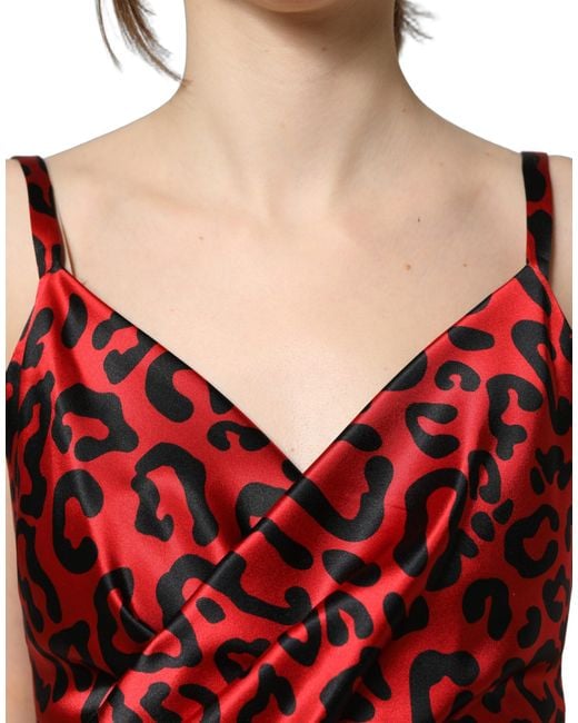 Dolce & Gabbana Red Leopard Draped Sleeveless Maxi Dress Silk Elastane