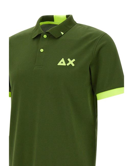 Sun 68 Green Fluo Logo Cotton Polo Shirt for men