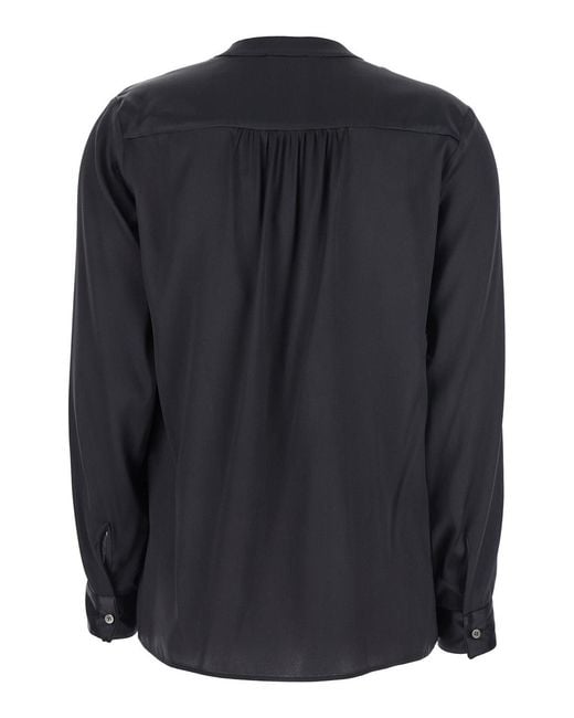 Le Plain Black Blouse With V Neck And Buttoned Cuffs
