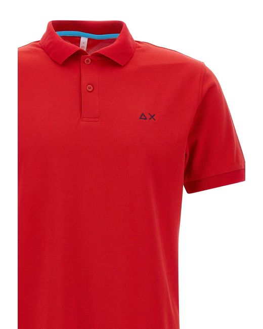 Sun 68 Red Solid Pique Cotton Polo Shirt for men