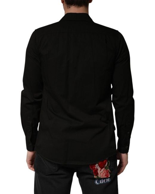 Dolce & Gabbana Black Cotton Collared Button Down Shirt for men