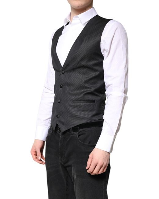 Dolce & Gabbana Black Wool Waistcoat Dress Formal Vest for men