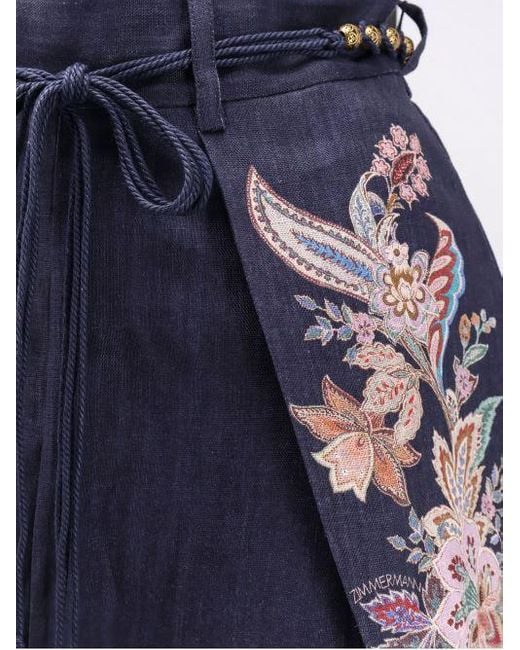 Zimmermann Blue Shorts With Decorative Print