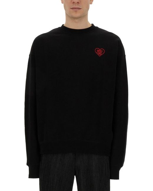 FAMILY FIRST Black Sweatshirt With Heart Embroidery for men