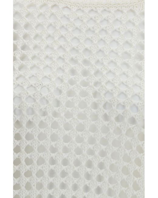 Max Mara Pure White Open-Knit Sweater Linen And Cotton Yarn Linen