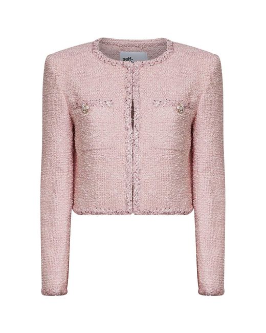 Self-Portrait Pink Bouclé Jacket With Braided Trimmings