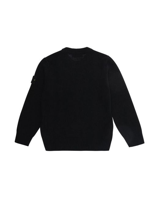 Stone Island Black Crew Neck Sweater Wool Tops for men