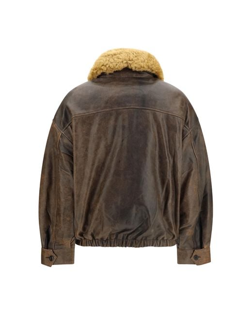 R13 Brown Leather Bomber Jacket Lamb Ovis Aries