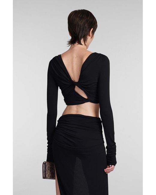 Rick Owens Jade Ls Crop Topwear In Black Viscose