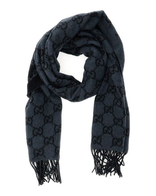Gucci Blue Scarf Gg Jacquard Cashmere for men
