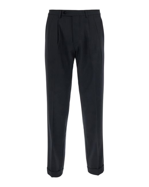Michael Coal Blue Double Pleated Trousers Wool Blend for men