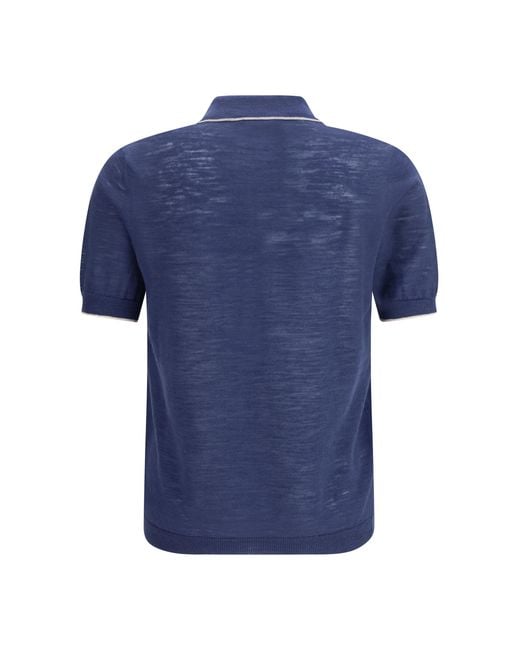 Brooksfield Blue Linen Blend Polo Linen; Polyester Shirts for men