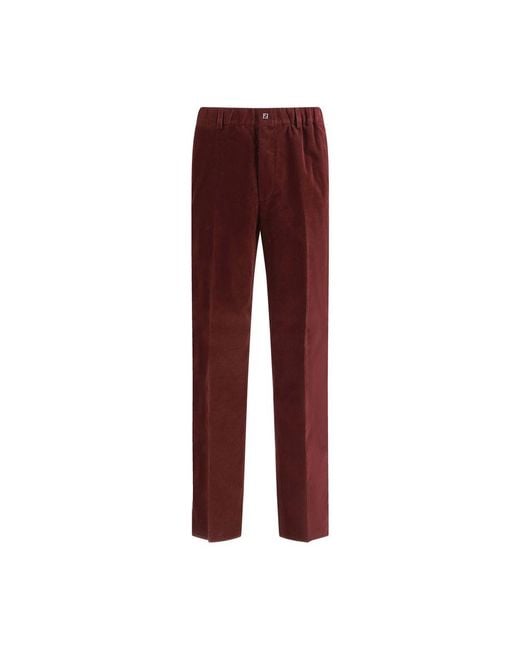 Fendi Red Bordeaux Cotton Casual Pants for men