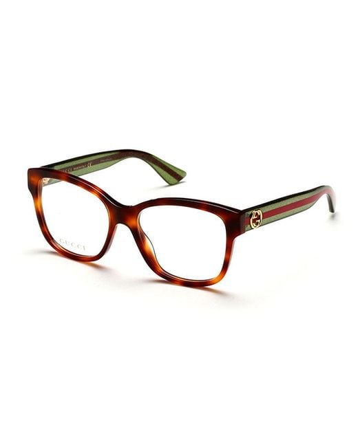 Gucci Brown Eyeglasses Square Full Rim, Frame And Clear Demo Lenses Lens Gg0038O002