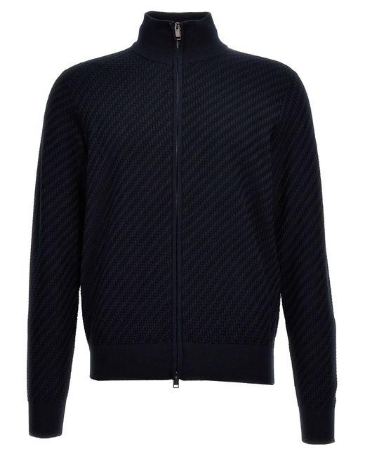 Brioni Blue Braided Knit Cardigan Sweater, Cardigans for men
