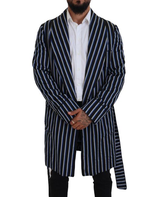 Dolce & Gabbana Blue Martini Printed Lining Robe And Polyester Silk Clothing for men