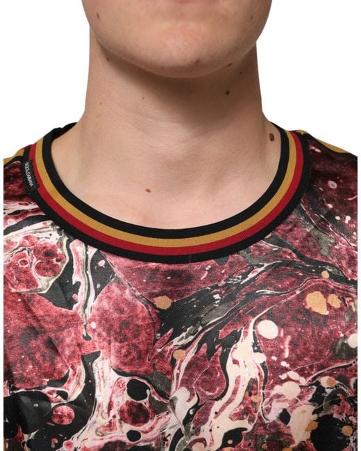 Dolce & Gabbana Red Polyester Marble Print Oversize T-Shirt for men