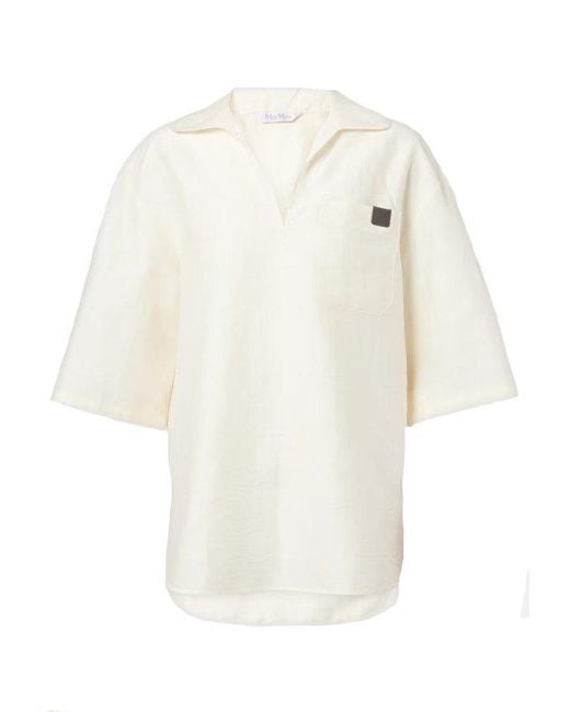 Max Mara White Osiride V-Neck Short-Sleeved Top