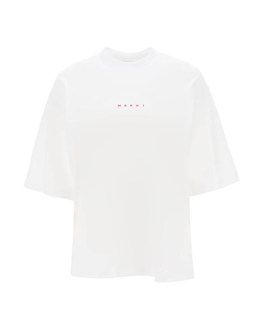 Marni White T Shirt With Logo Print