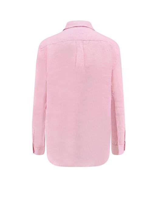 Polo Ralph Lauren Pink Linen Shirt With Logo Embroidery