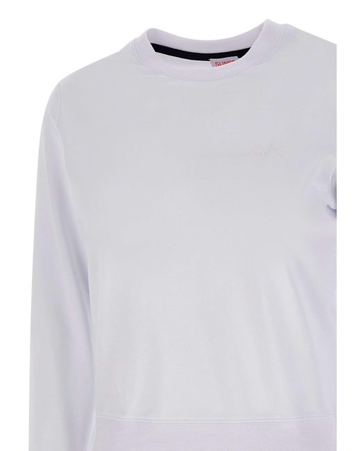 Sun 68 White Round Neck Cotton Piquet Sweatshirt