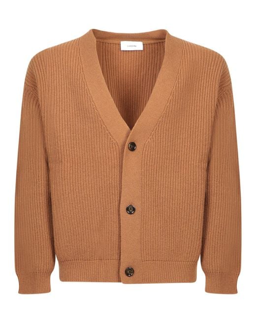 Lardini Brown Wool Cashmere Cardigan for men