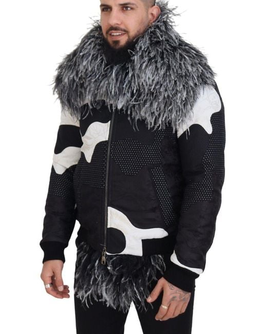 Dolce & Gabbana Gray Elegant Shearling Zip Jacket for men