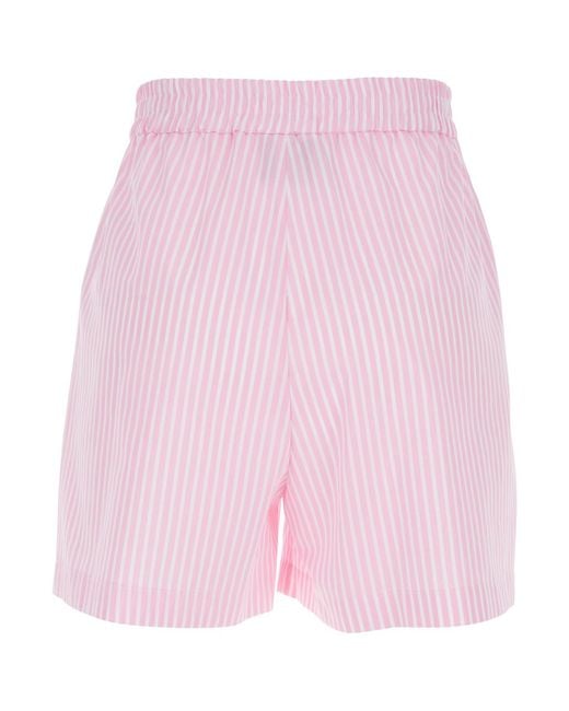 Le Plain Pink Striped Fabric Shorts For And Bermuda