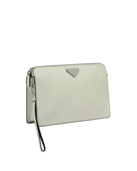 Prada Gray Leather Pouch Bag for men