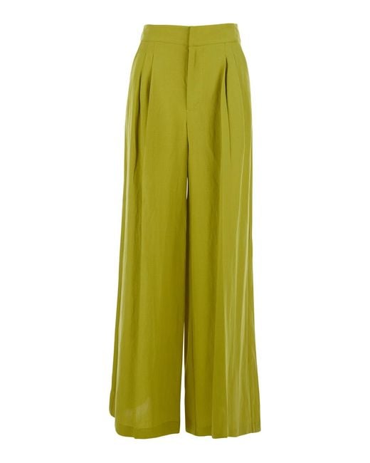 Twinset Green Wide Leg Pants With High Waist