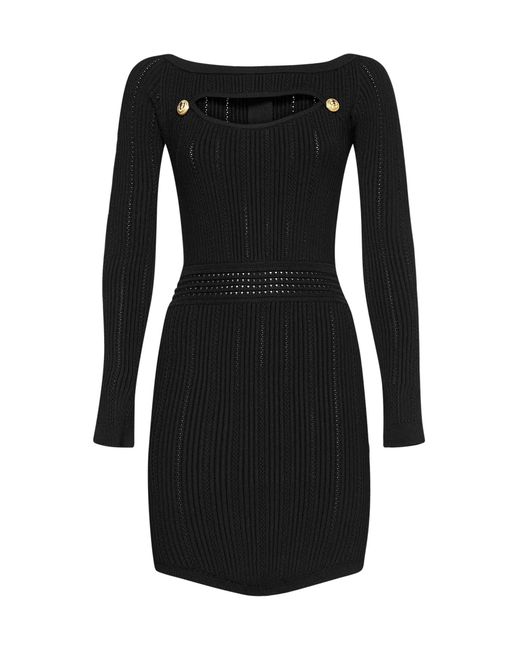Balmain Synthetic Cut-out Knit Mini Dress in Black | Lyst