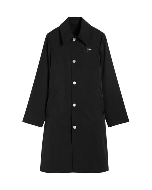 AMI Black Technical Twill Logo Raincoat Clothing Coats & Jackets for men
