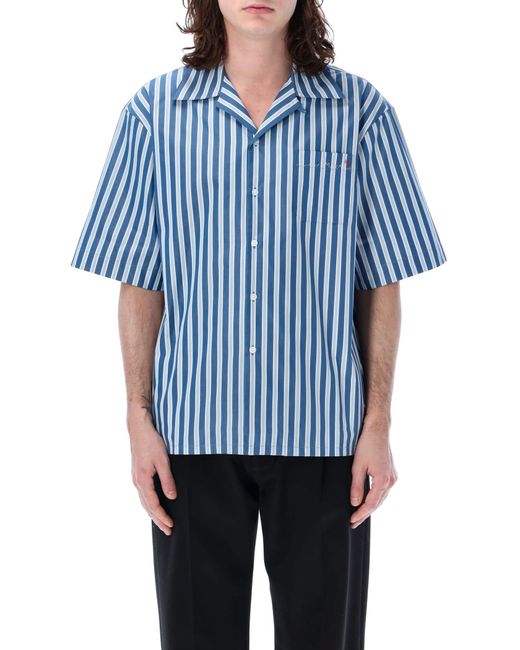 Marni Blue Striped Poplin Bowling Shirt for men