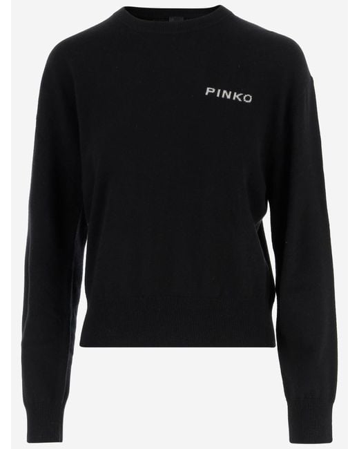 Pinko Black Wool And Cashmere Logo Sweater