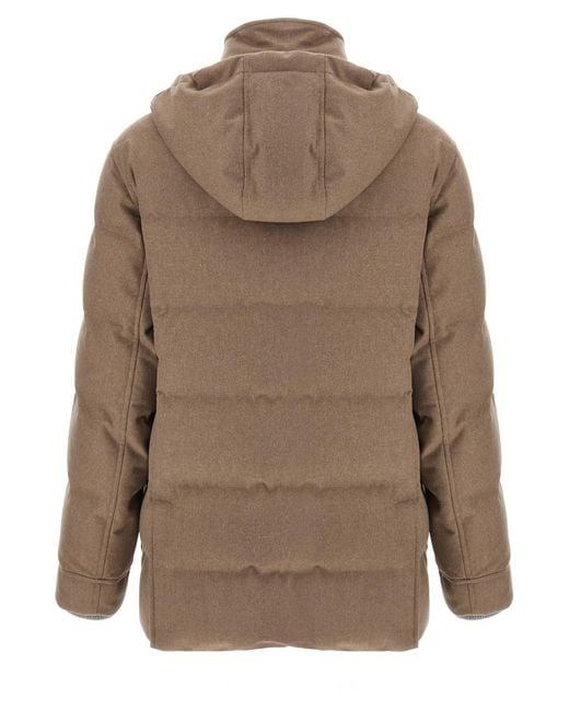 Brunello Cucinelli Brown Flannel Down Jacket Puffer Jackets for men