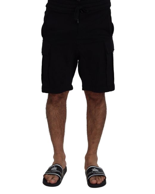 Dolce & Gabbana Black Cotton Bermuda Cargo Shorts for men